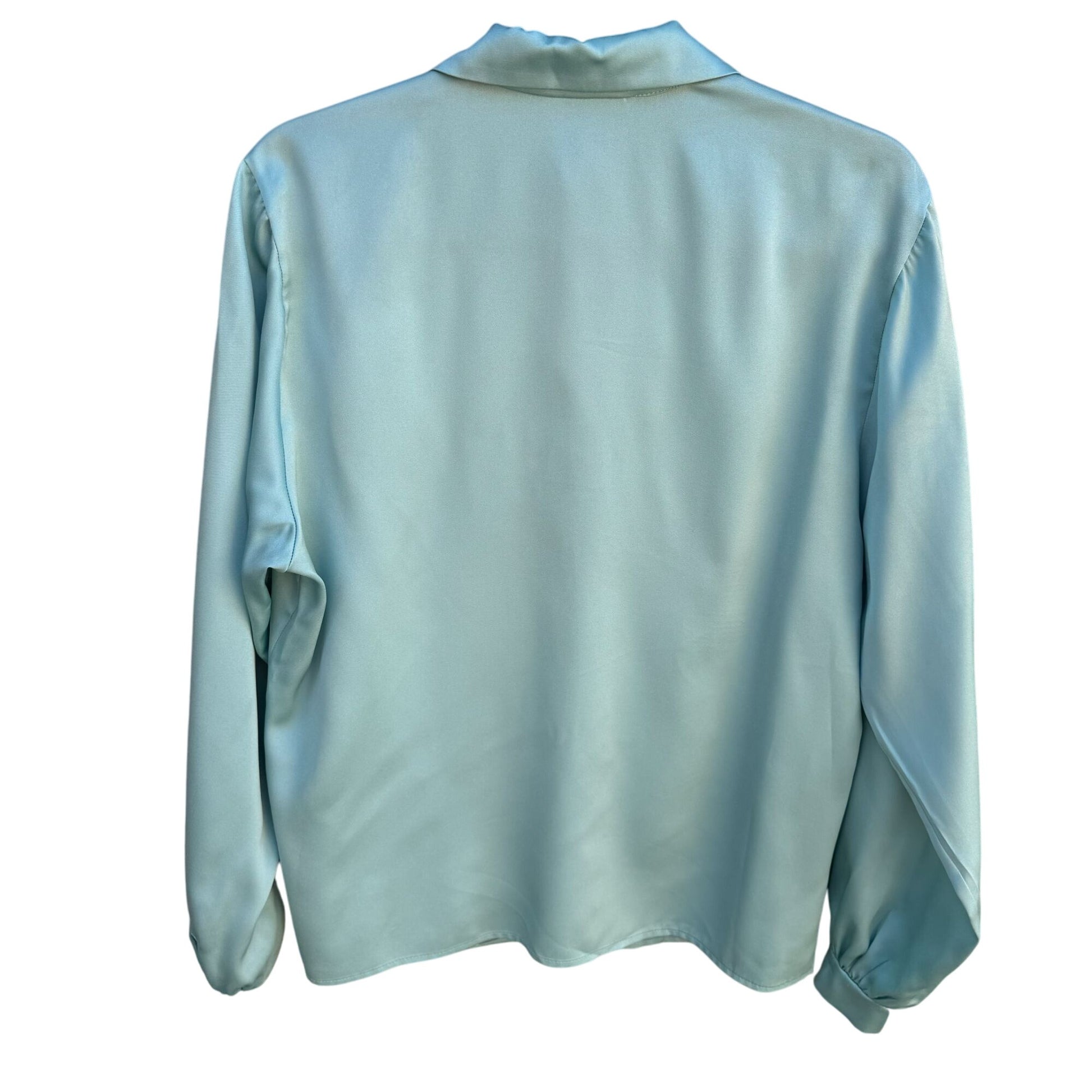 Lucia Vintage Womens Teal Long Sleeve Button-Up Satin Pleat Shoulder Blouse Top