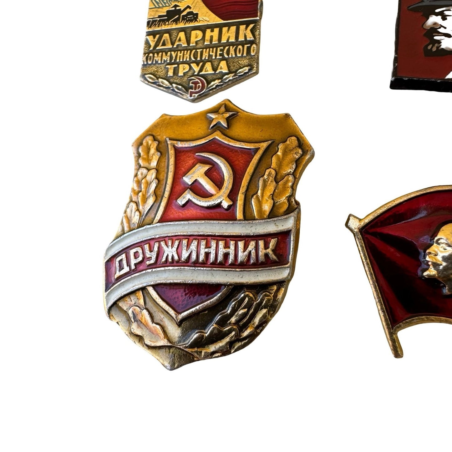 Vintage Soviet USSR Enamel Pin Badge Lot Lenin Hammer Sickle Labor Sports 6pc