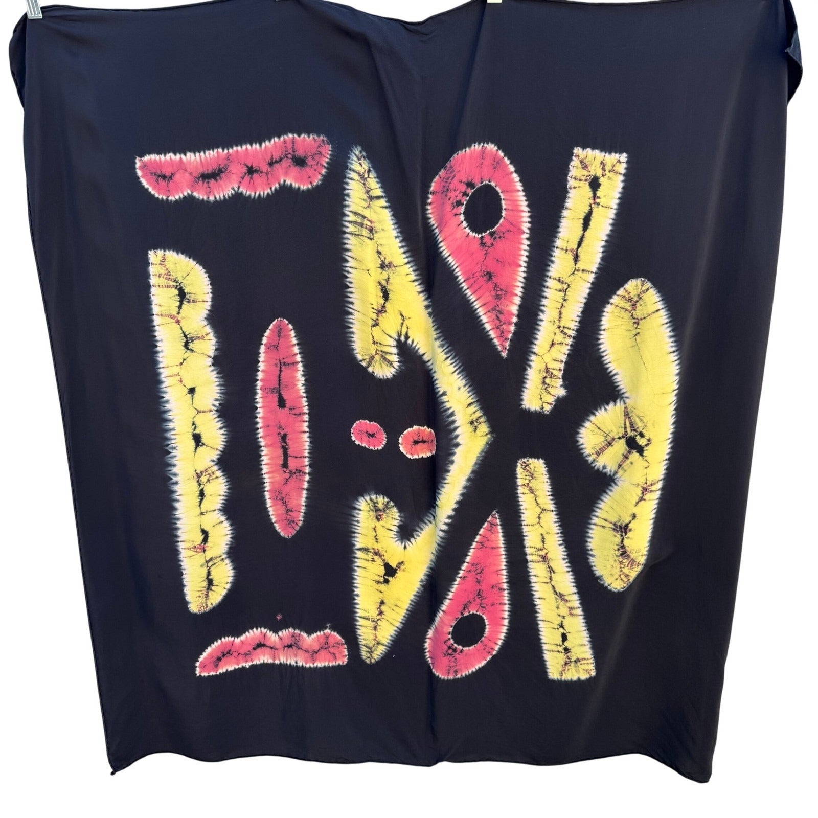 Vintage Handmade Batik Sarong Black Pink Abstract Geometric Wrap Coverup Scarf