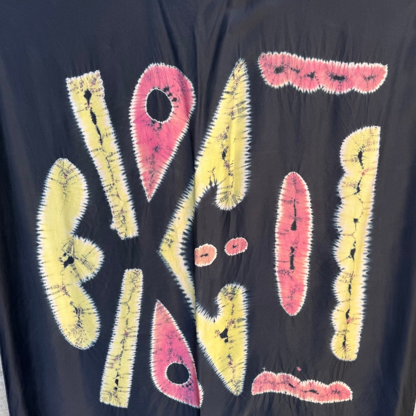 Vintage Handmade Batik Sarong Black Pink Abstract Geometric Wrap Coverup Scarf