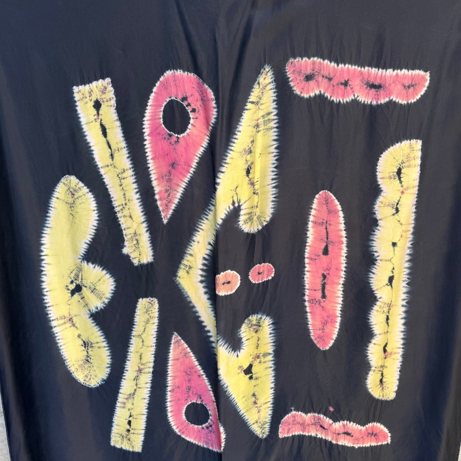 Vintage Handmade Batik Sarong Black Pink Abstract Geometric Wrap Coverup Scarf