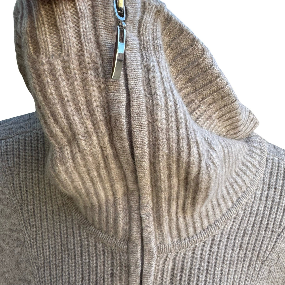 Charter Club 100% Cashmere Quiet Luxury Quarter Zip Roll Neck Sweater Tan M
