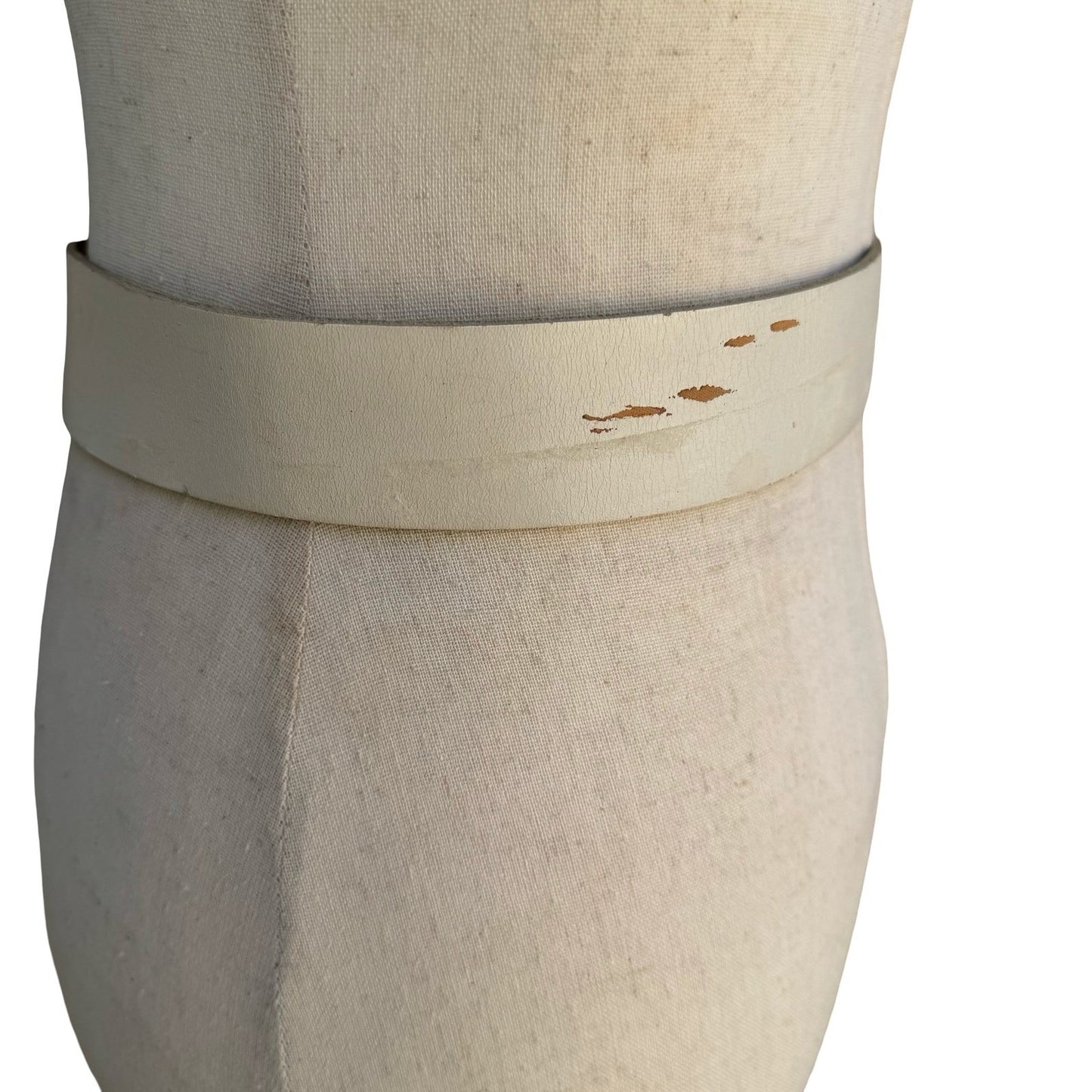 Gilles Herve Paris Vintage White Leather Belt Made in France Silver Buckle Wide
