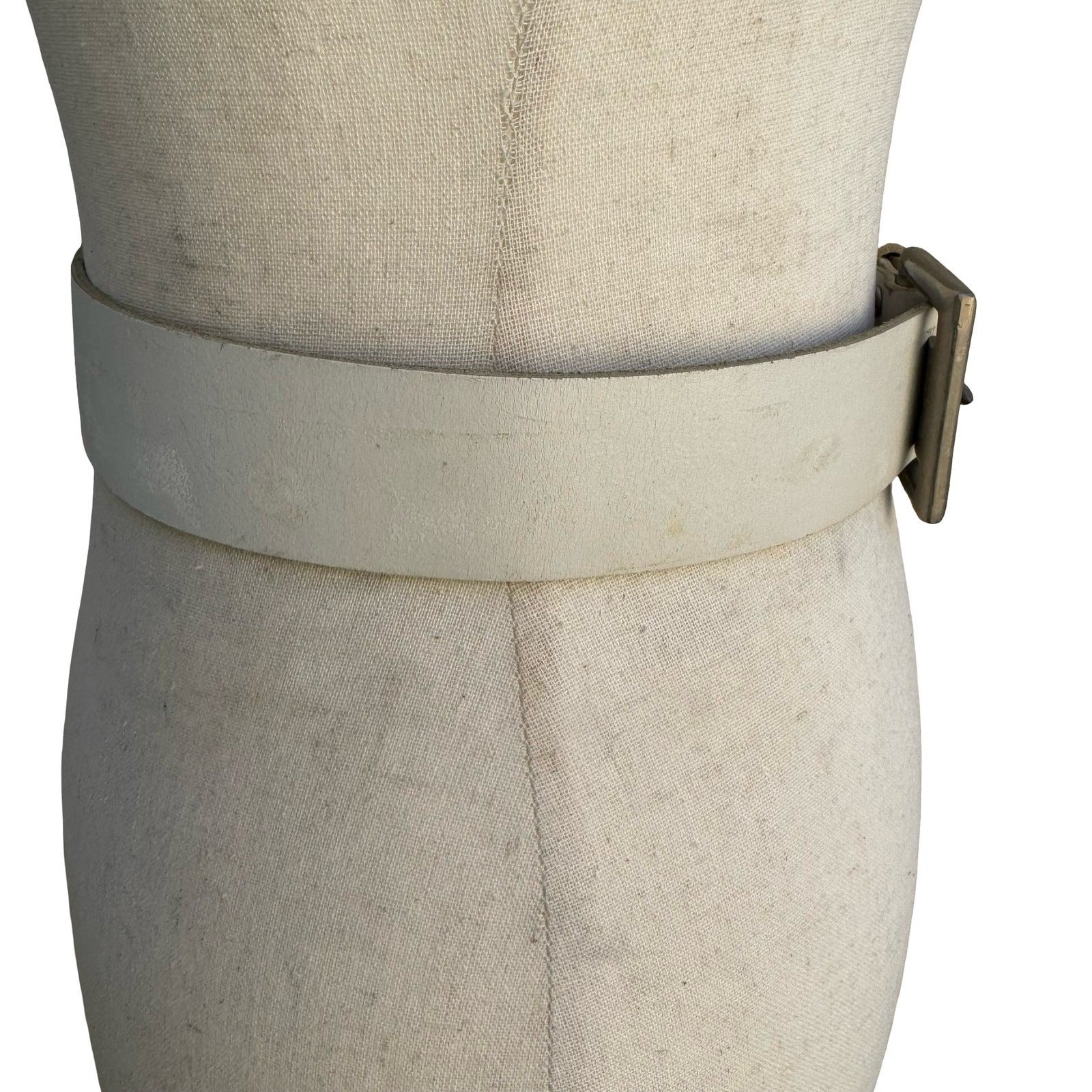 Gilles Herve Paris Vintage White Leather Belt Made in France Silver Buckle Wide