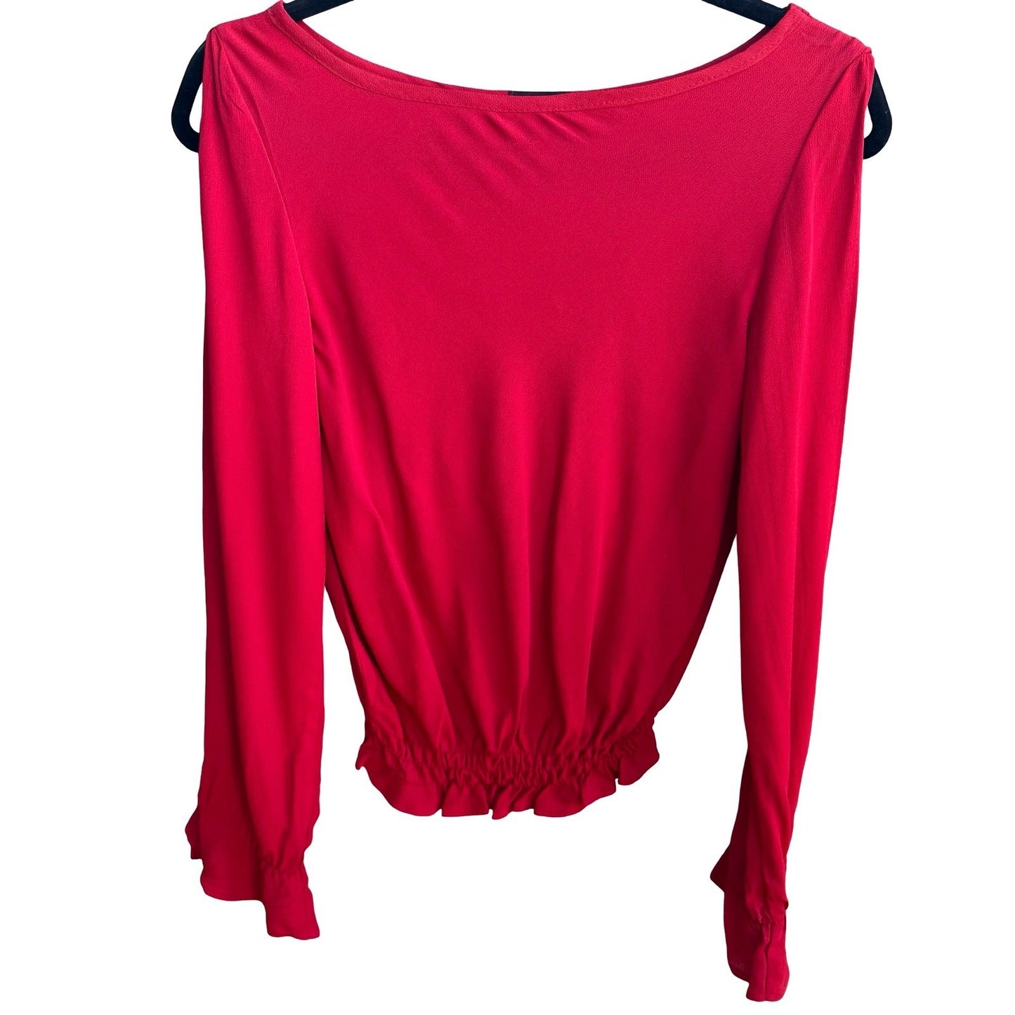 Frenzii Romantic Boho Flowy Feminine Chic Red Split Sleeve Smocked Waist Blouse