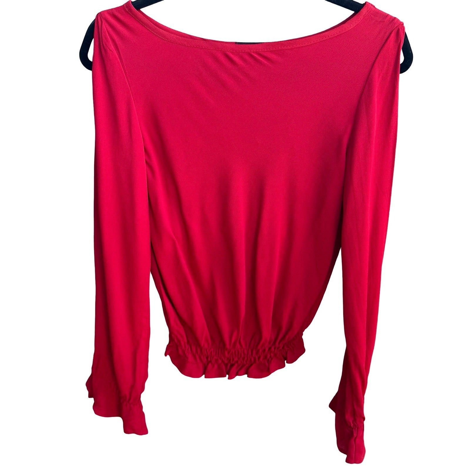 Frenzii Romantic Boho Flowy Feminine Chic Red Split Sleeve Smocked Waist Blouse