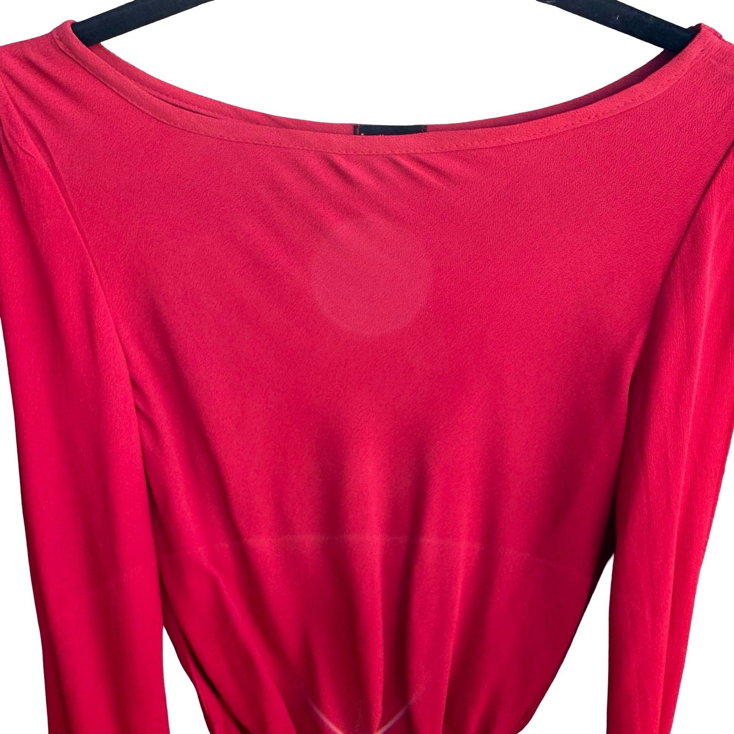 Frenzii Romantic Boho Flowy Feminine Chic Red Split Sleeve Smocked Waist Blouse