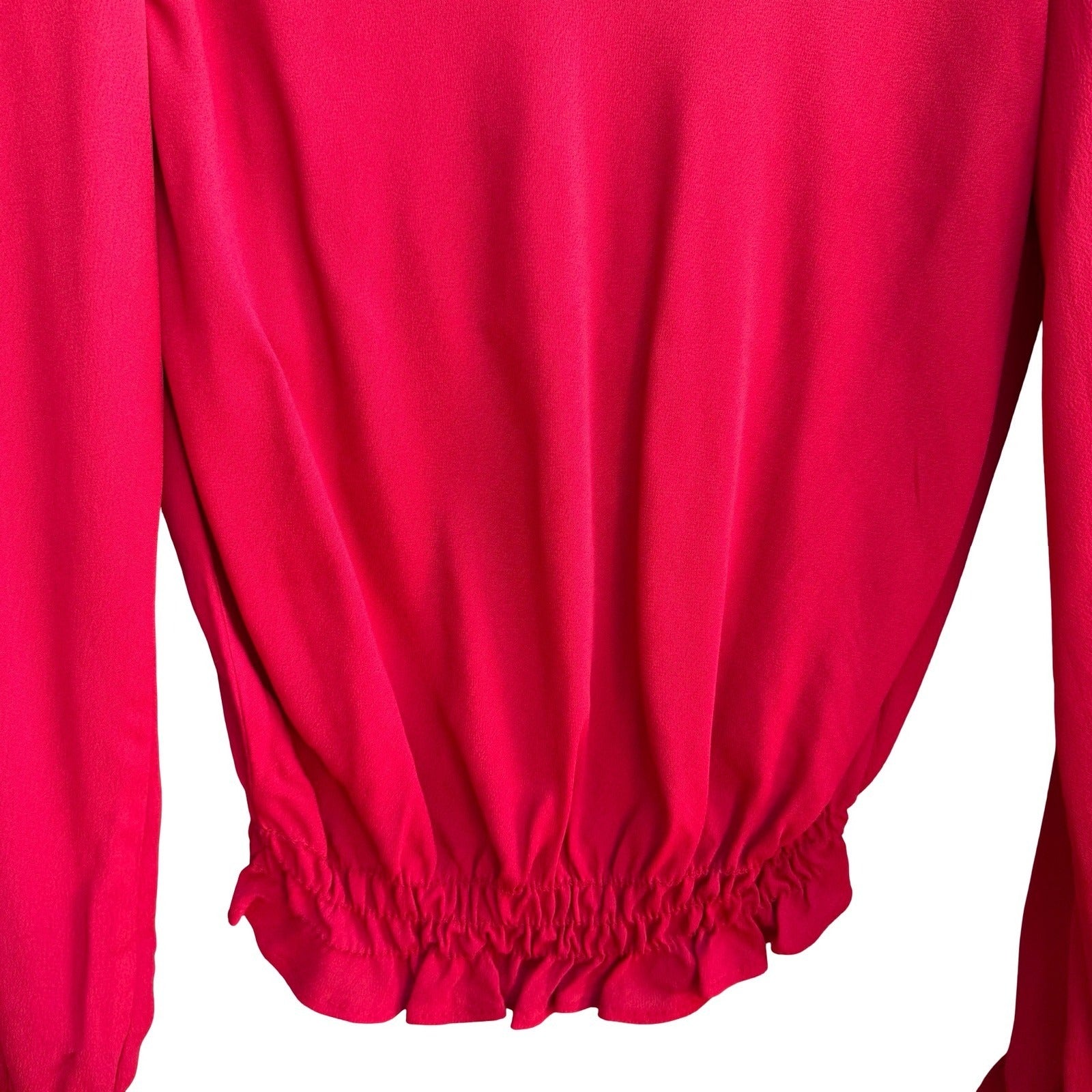Frenzii Romantic Boho Flowy Feminine Chic Red Split Sleeve Smocked Waist Blouse