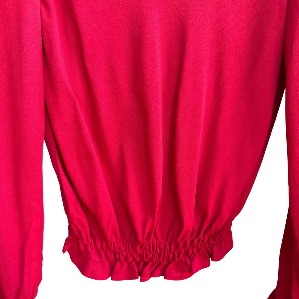Frenzii Romantic Boho Flowy Feminine Chic Red Split Sleeve Smocked Waist Blouse