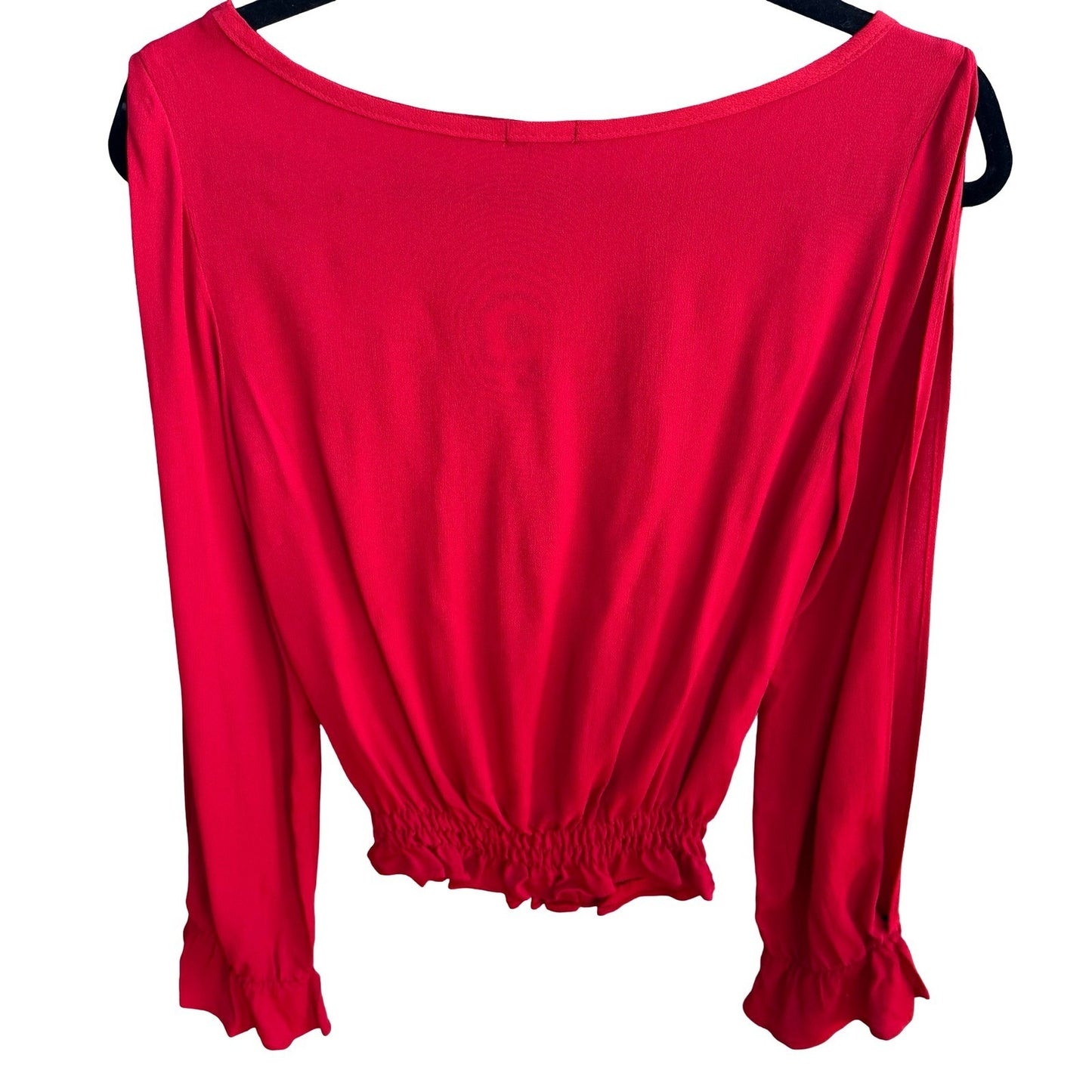 Frenzii Romantic Boho Flowy Feminine Chic Red Split Sleeve Smocked Waist Blouse