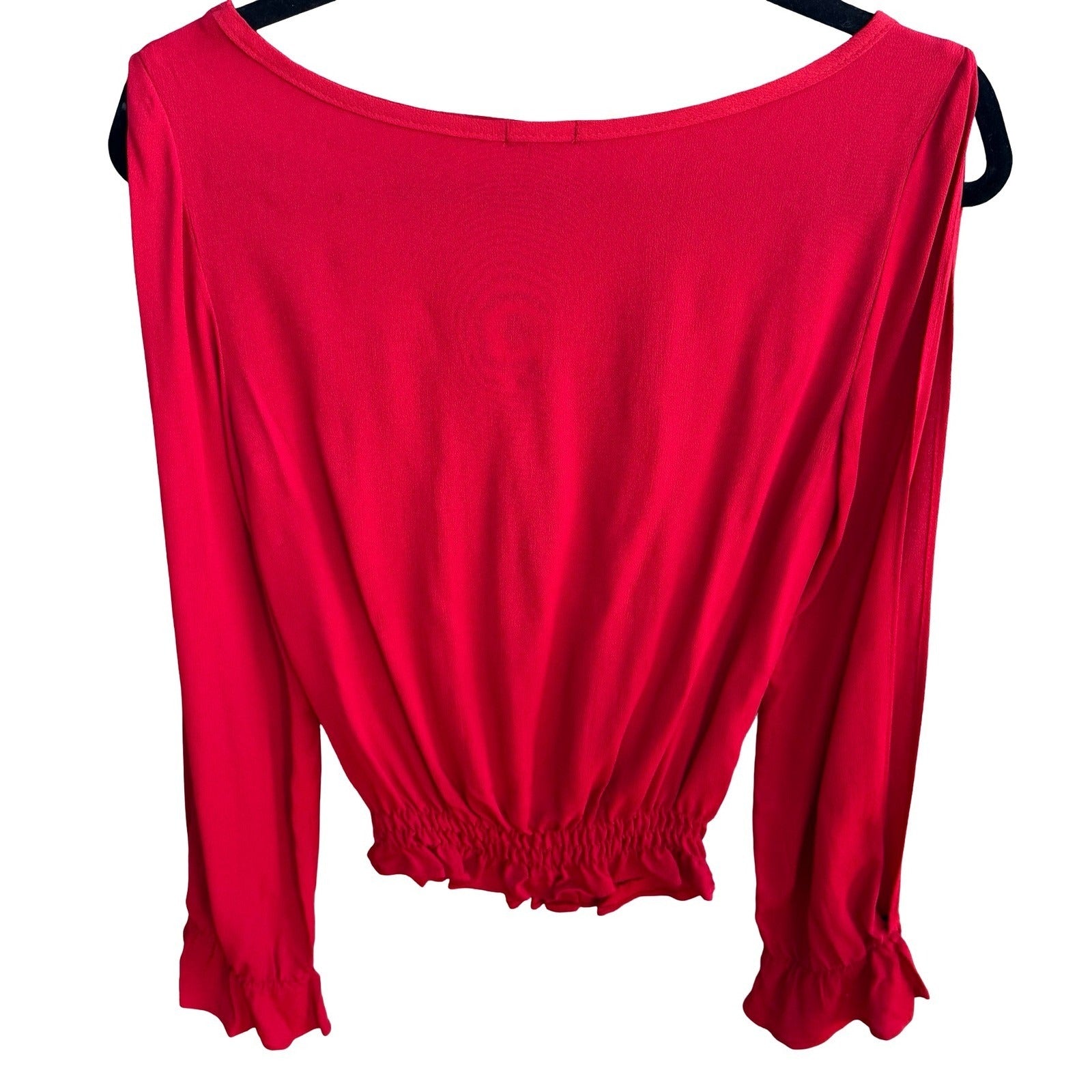 Frenzii Romantic Boho Flowy Feminine Chic Red Split Sleeve Smocked Waist Blouse