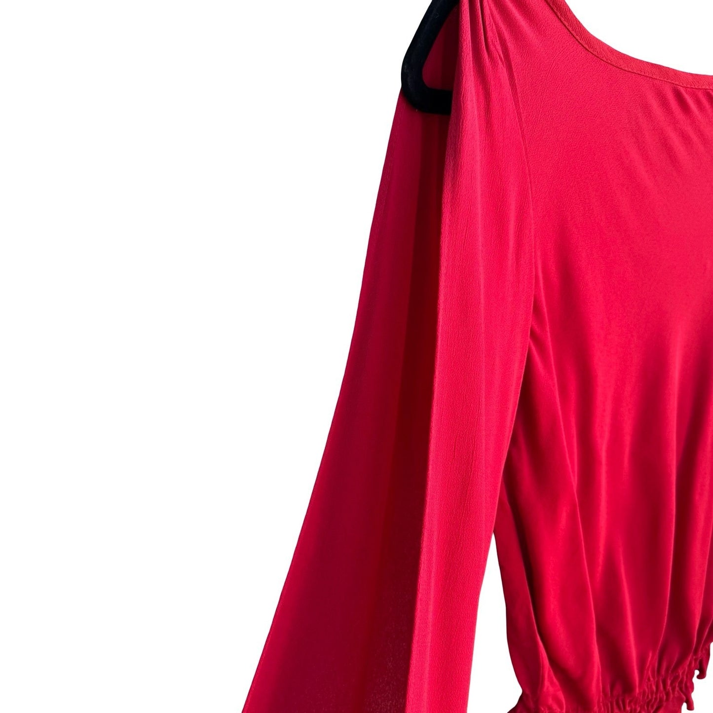 Frenzii Romantic Boho Flowy Feminine Chic Red Split Sleeve Smocked Waist Blouse