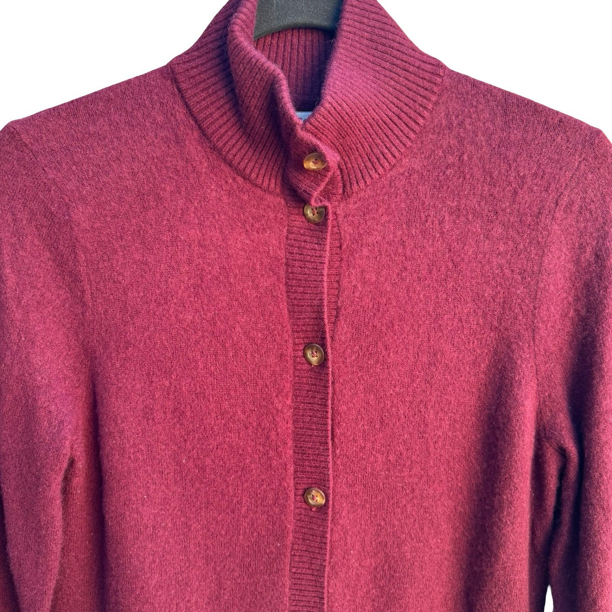 LL Bean 100% Cashmere Quiet Luxury Preppy Mock Neck Cardigan Sweater Burgundy M