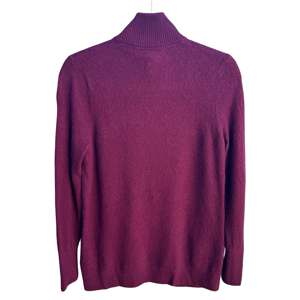 LL Bean 100% Cashmere Quiet Luxury Preppy Mock Neck Cardigan Sweater Burgundy M