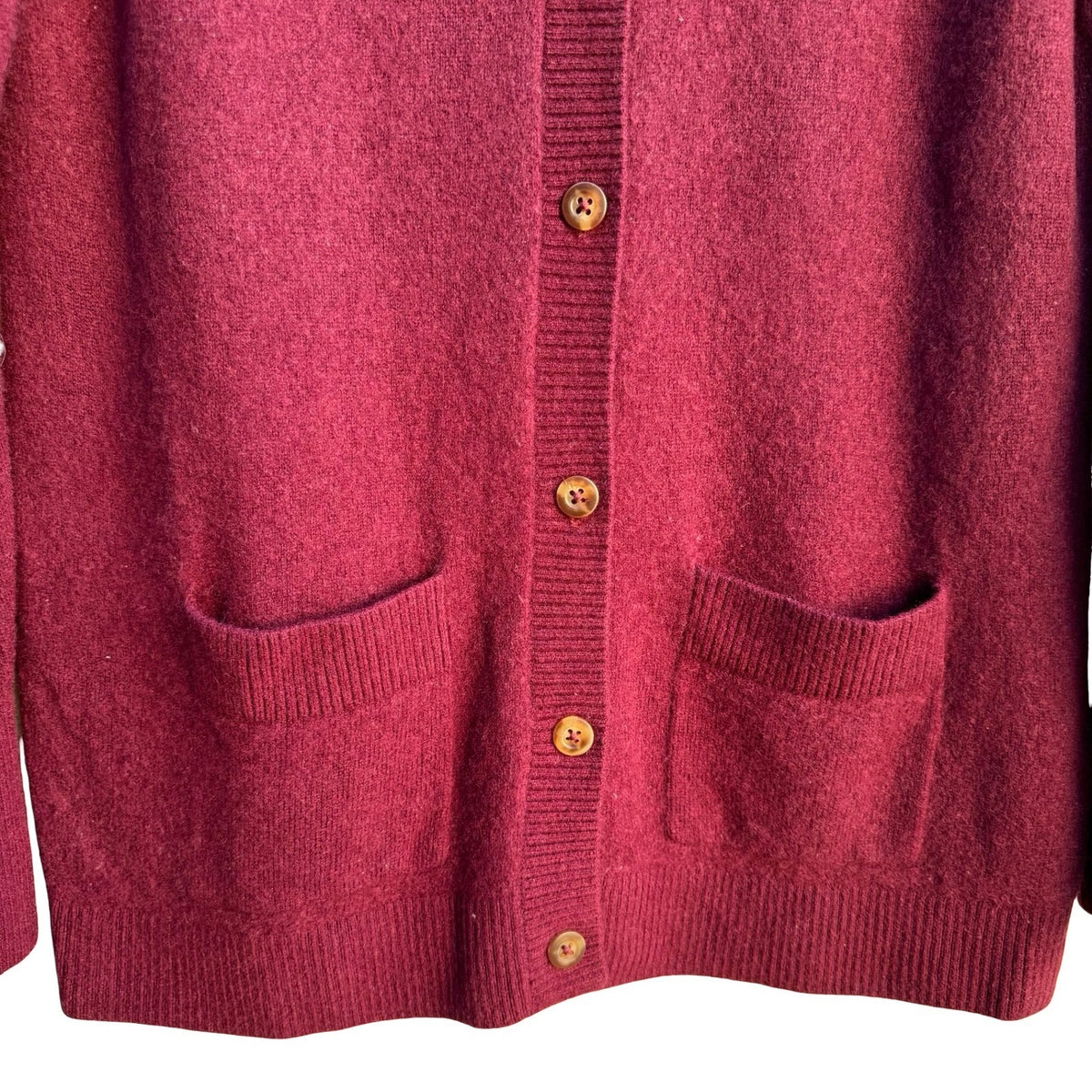 LL Bean 100% Cashmere Quiet Luxury Preppy Mock Neck Cardigan Sweater Burgundy M