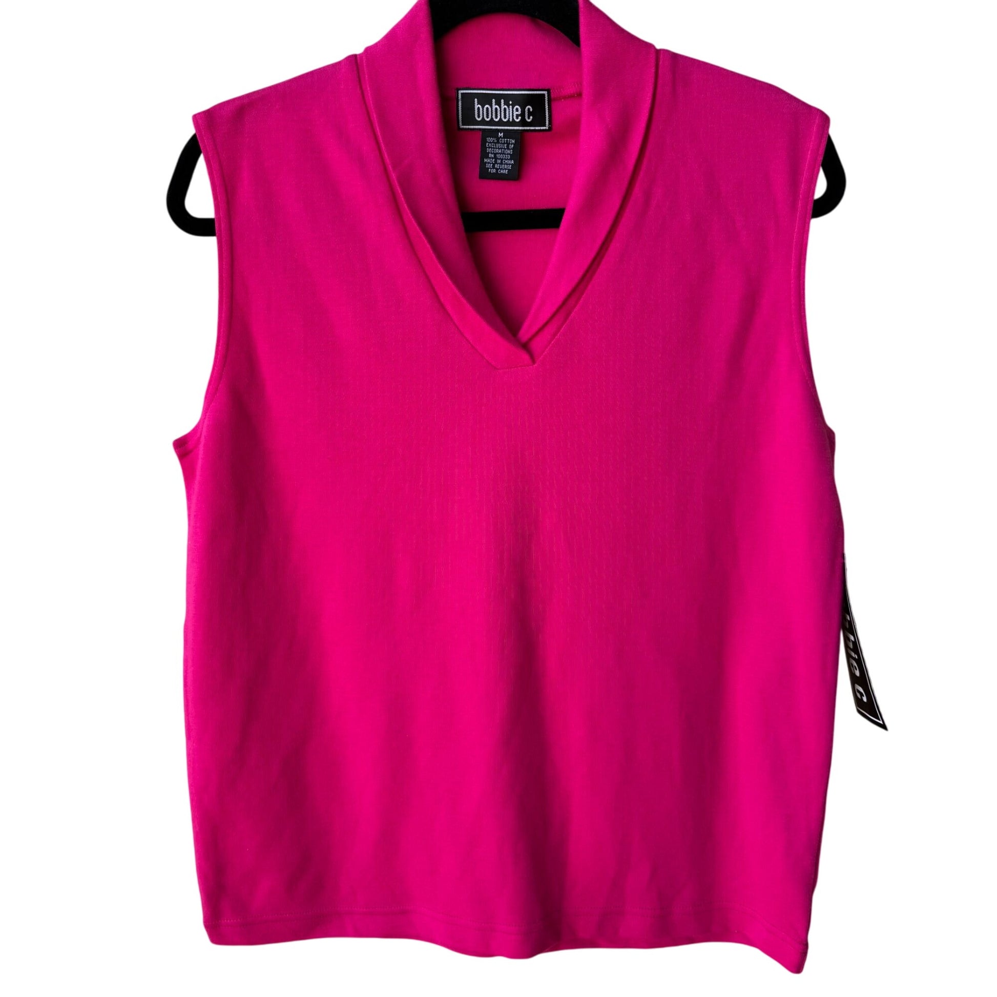 Bobbie C Hot Pink Sleeveless Cotton Womens Preppy Casual Wear Shirt Top New M