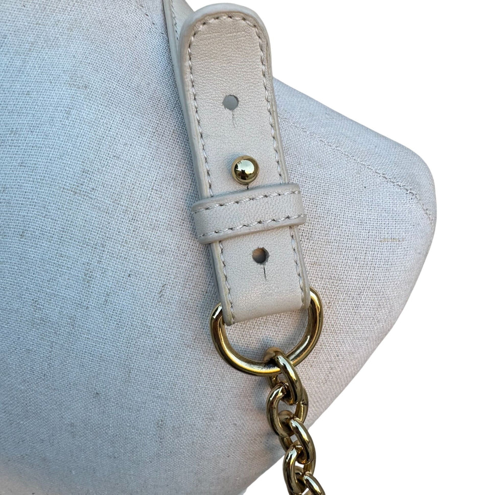 Isaac Mizrahi Quilted Leather Shoulder Bag Tassel Gold Chain Straps Ivory Beige