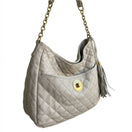 Switch Isaac Mizrahi Quilted Leather Shoulder Bag Tassel Gold Chain Straps Ivory Beige 3 image