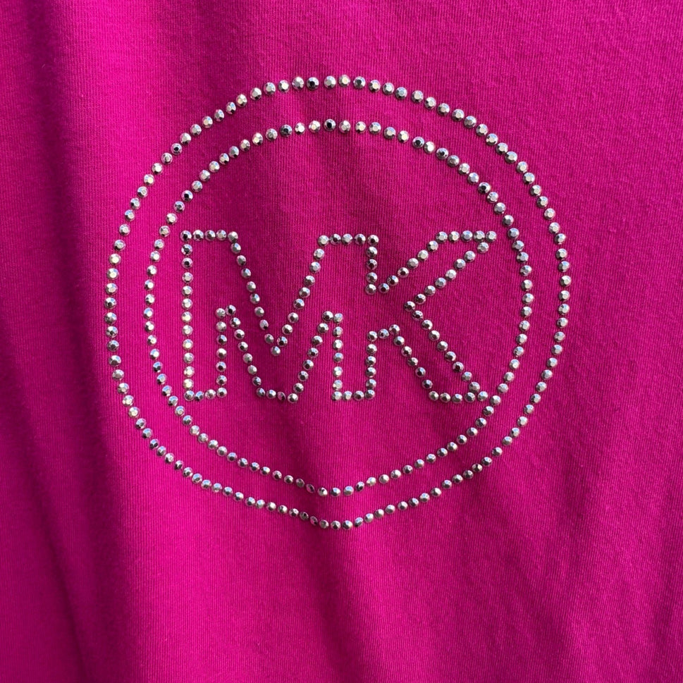 Michael Kors Y2K Barbiecore Glam Designer Rhinestone MK Bling Logo Tee Shirt M