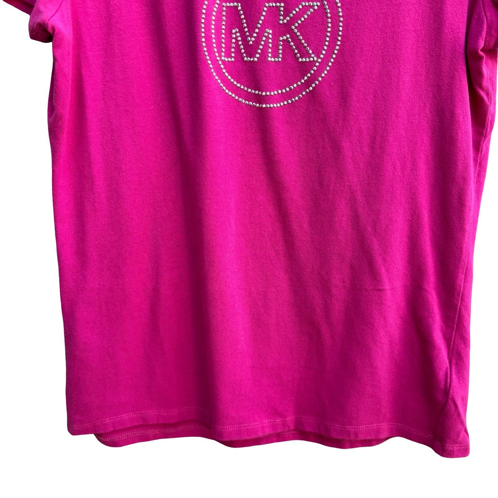 Michael Kors Y2K Barbiecore Glam Designer Rhinestone MK Bling Logo Tee Shirt M