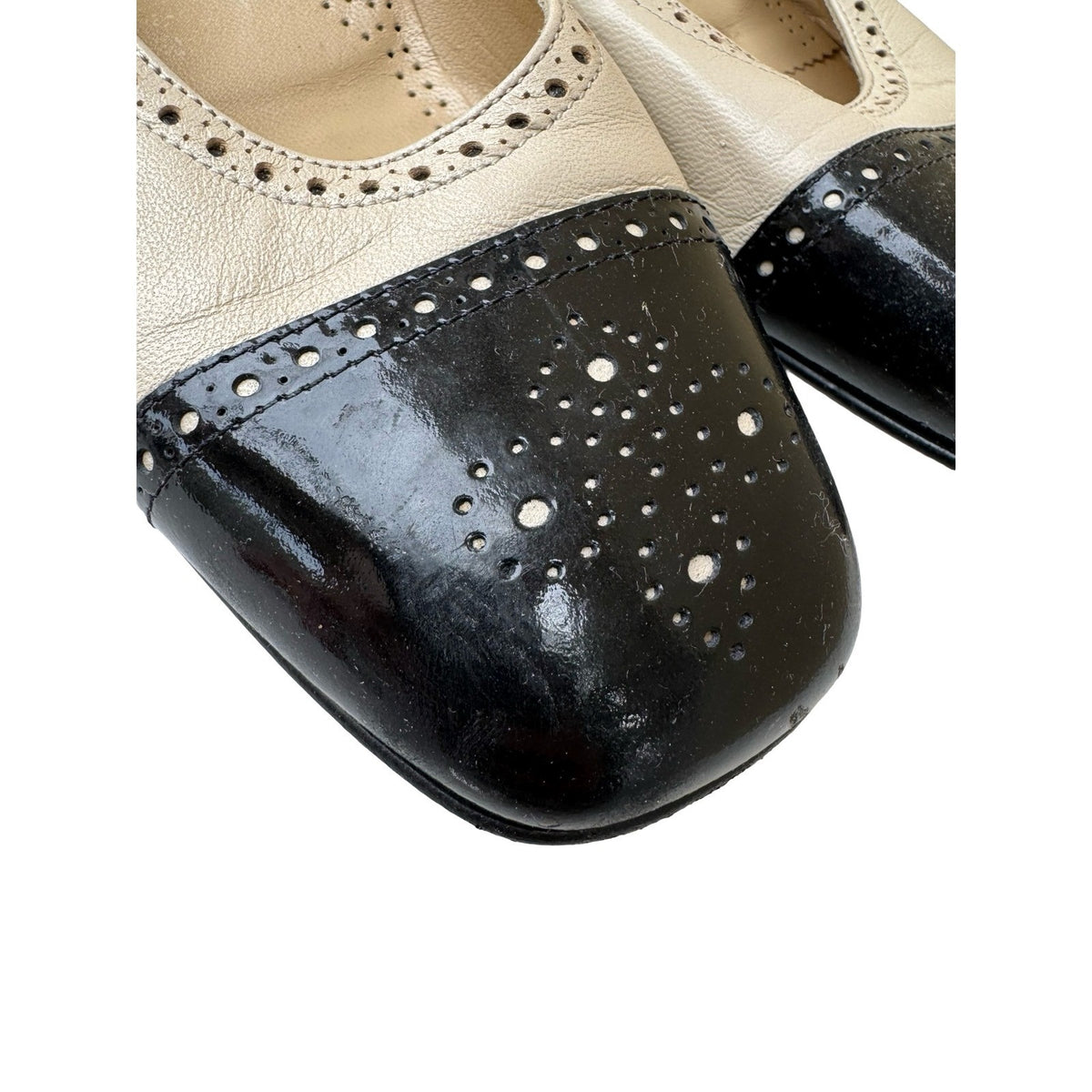 Galo Italian Leather Brogue Spectator Retro Wingtip Flats Cream Black Women 41.5