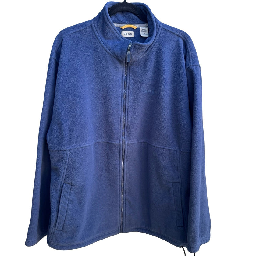IZOD Zip Fleece Gorpcore Hiking Activewear Layering Utility Jacket Blue Mens XL