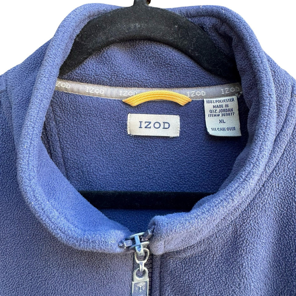 IZOD Zip Fleece Gorpcore Hiking Activewear Layering Utility Jacket Blue Mens XL