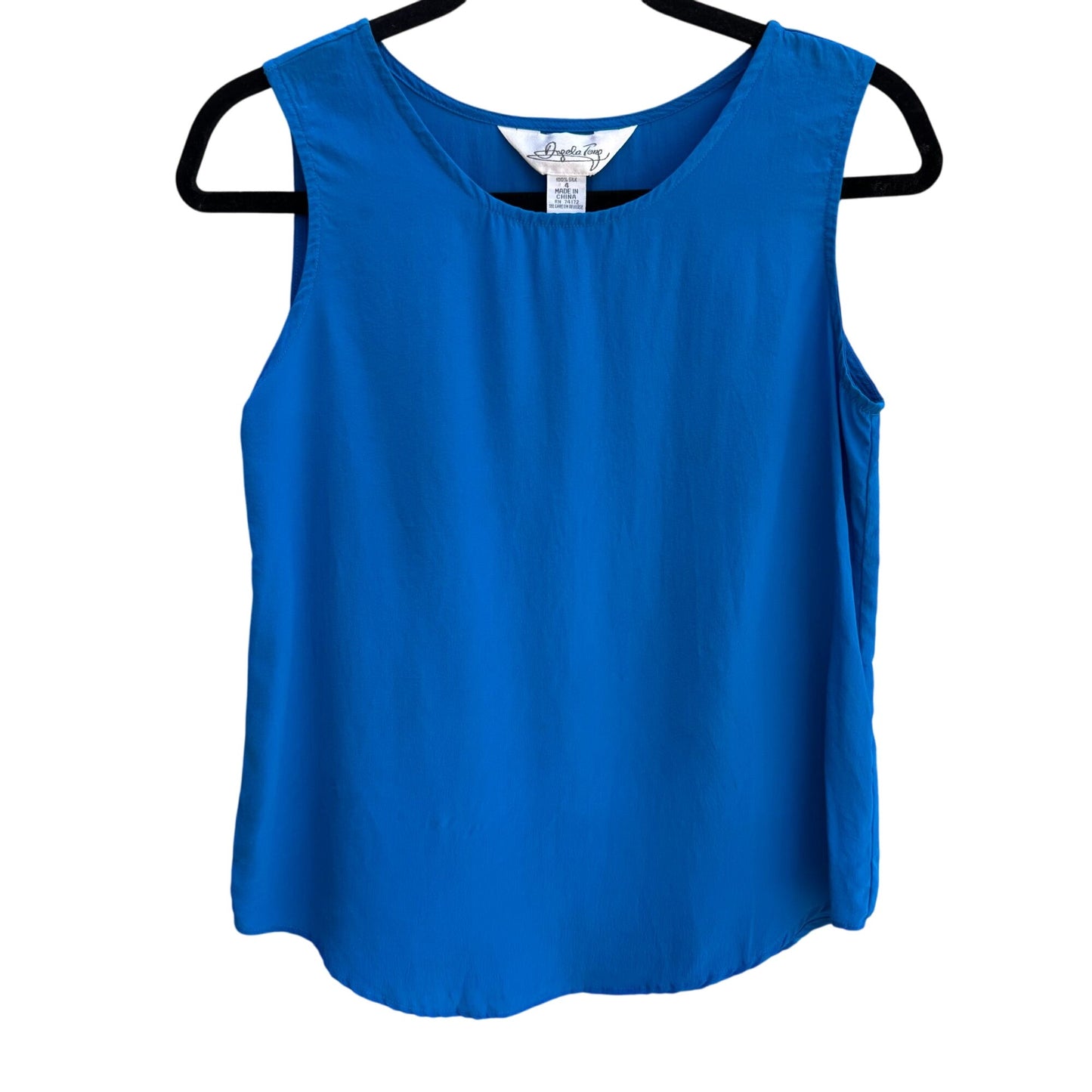 Angela Tong Womens 100% Silk Sleeveless Lightweight Minimalist Blue Blouse Top 4