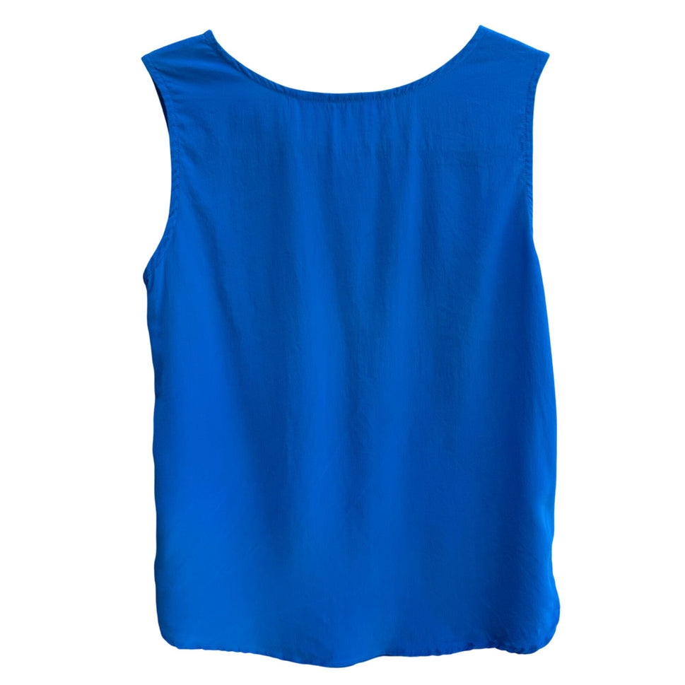 Angela Tong Womens 100% Silk Sleeveless Lightweight Minimalist Blue Blouse Top 4