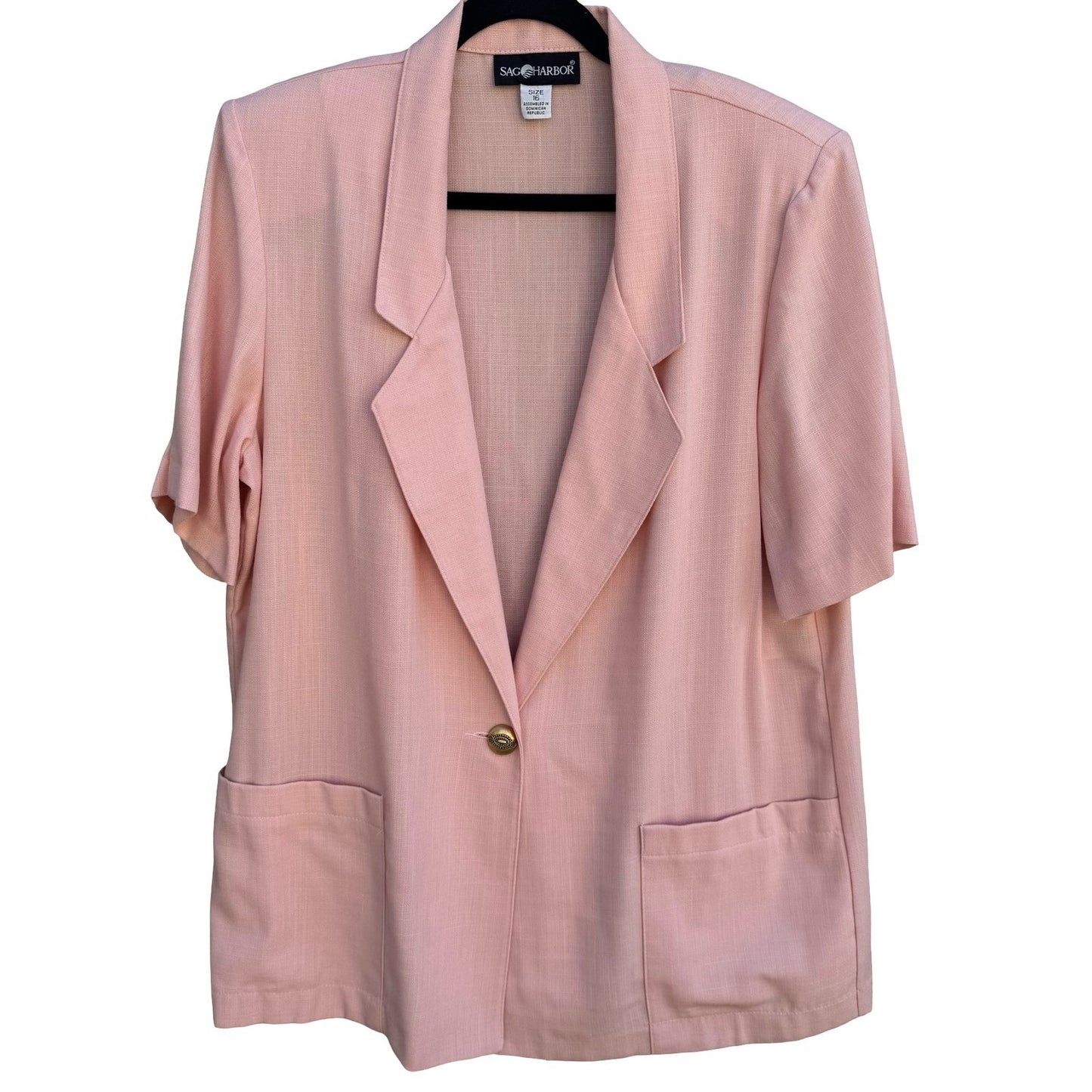 Sag Harbor Vintage Pink Short Sleeve Blazer Jacket Size 16 Pastel Single Button