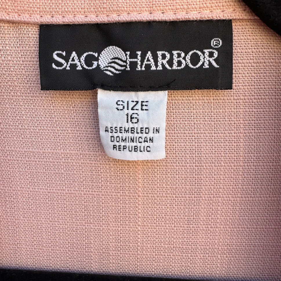 Sag Harbor Vintage Pink Short Sleeve Blazer Jacket Size 16 Pastel Single Button