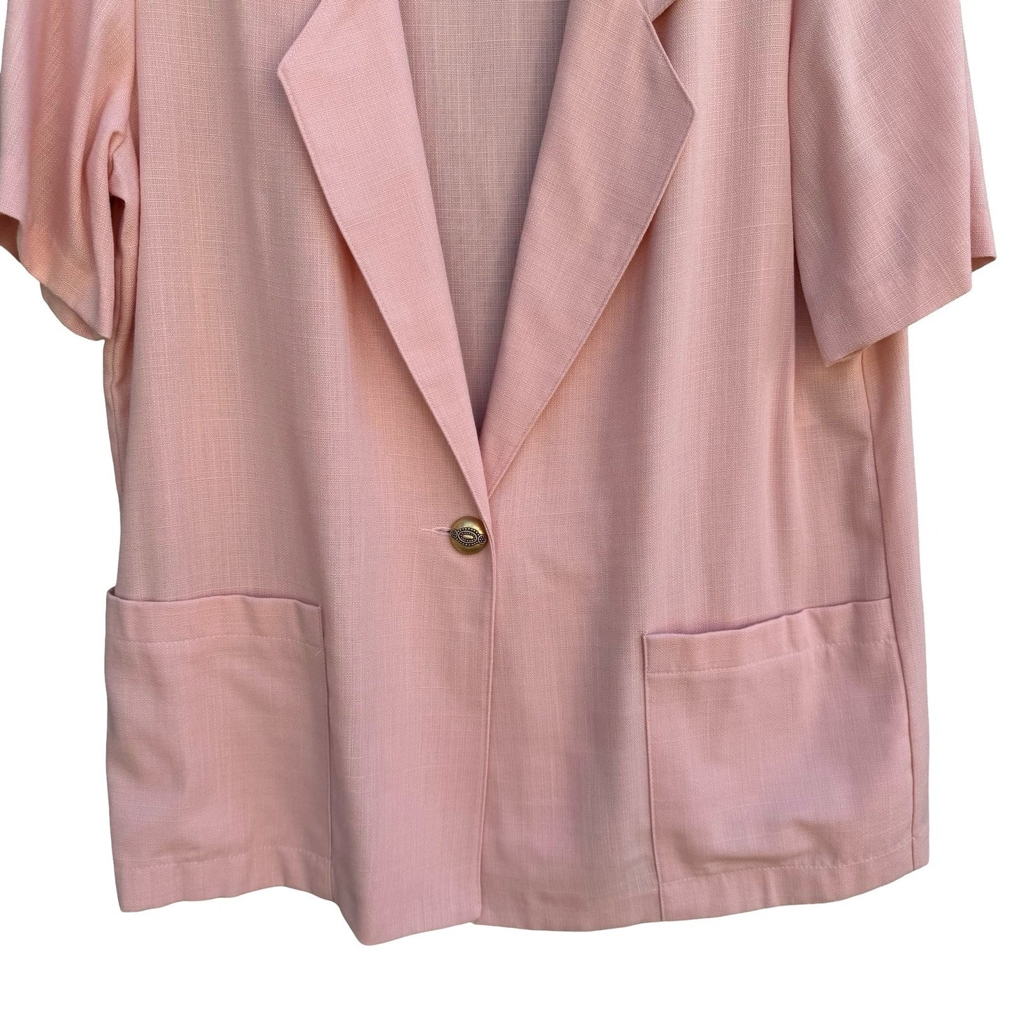 Sag Harbor Vintage Pink Short Sleeve Blazer Jacket Size 16 Pastel Single Button