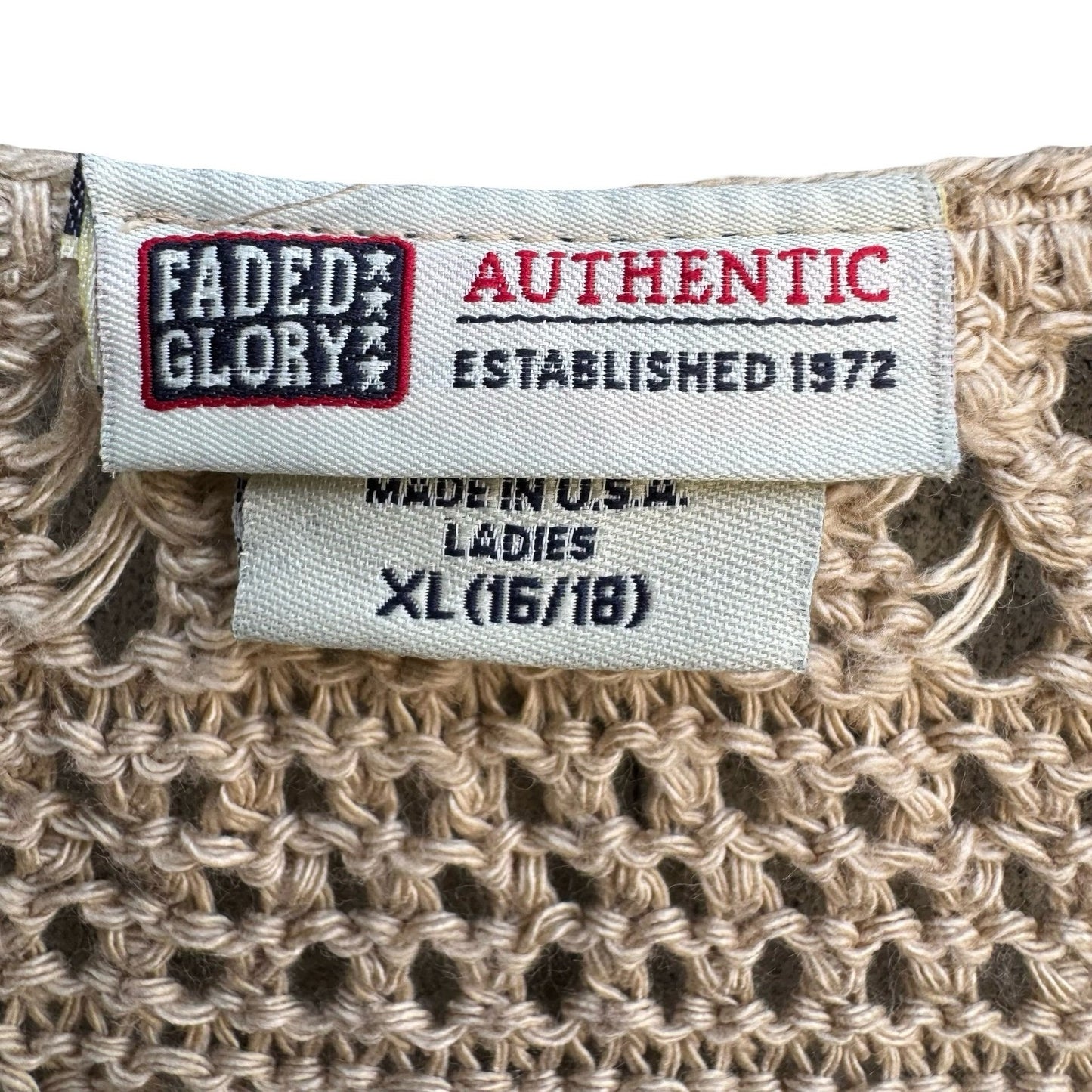 Faded Glory Vintage Y2K Boho Crochet Pointelle Open Knit Tie Cardigan Sweater XL