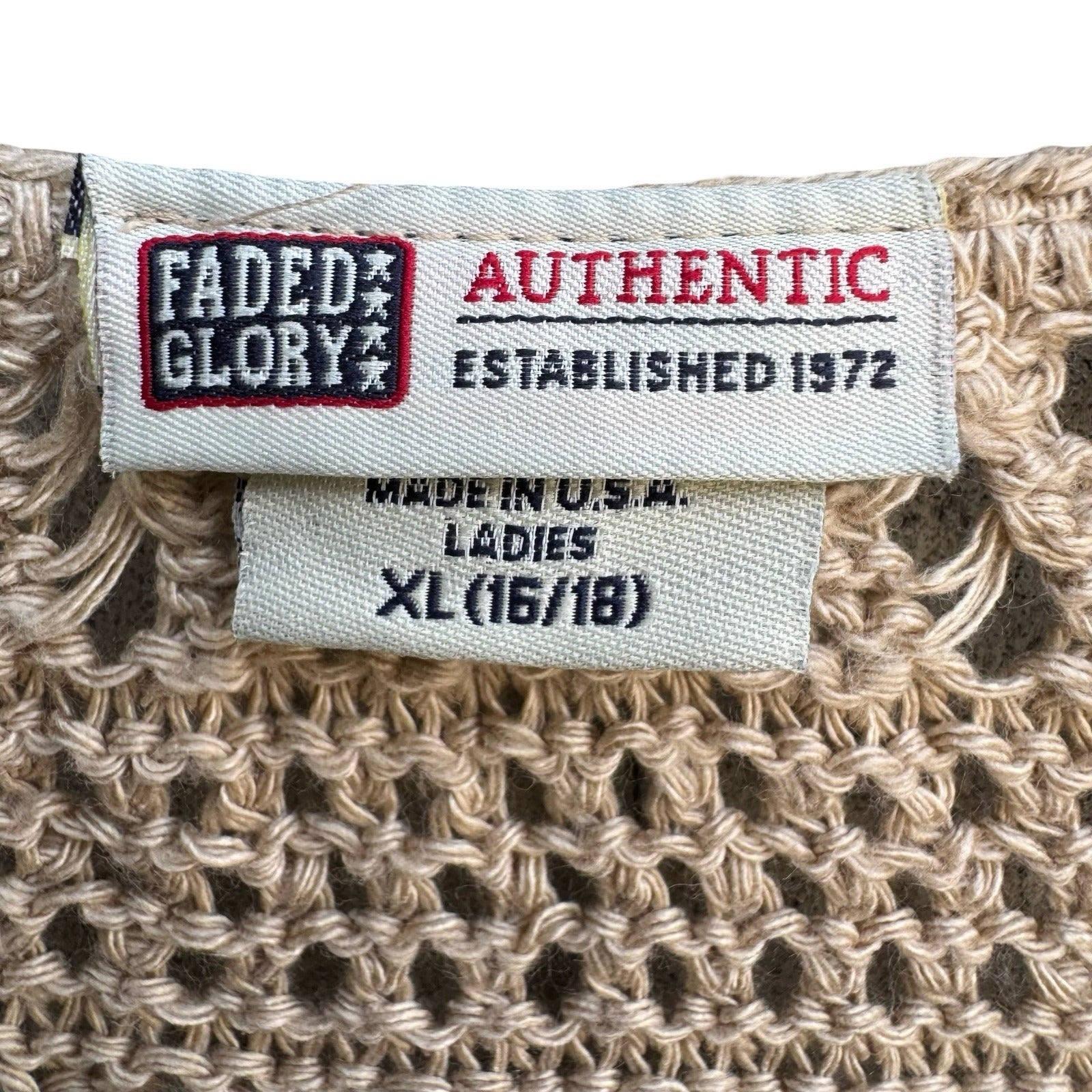 Faded Glory Vintage Y2K Boho Crochet Pointelle Open Knit Tie Cardigan Sweater XL
