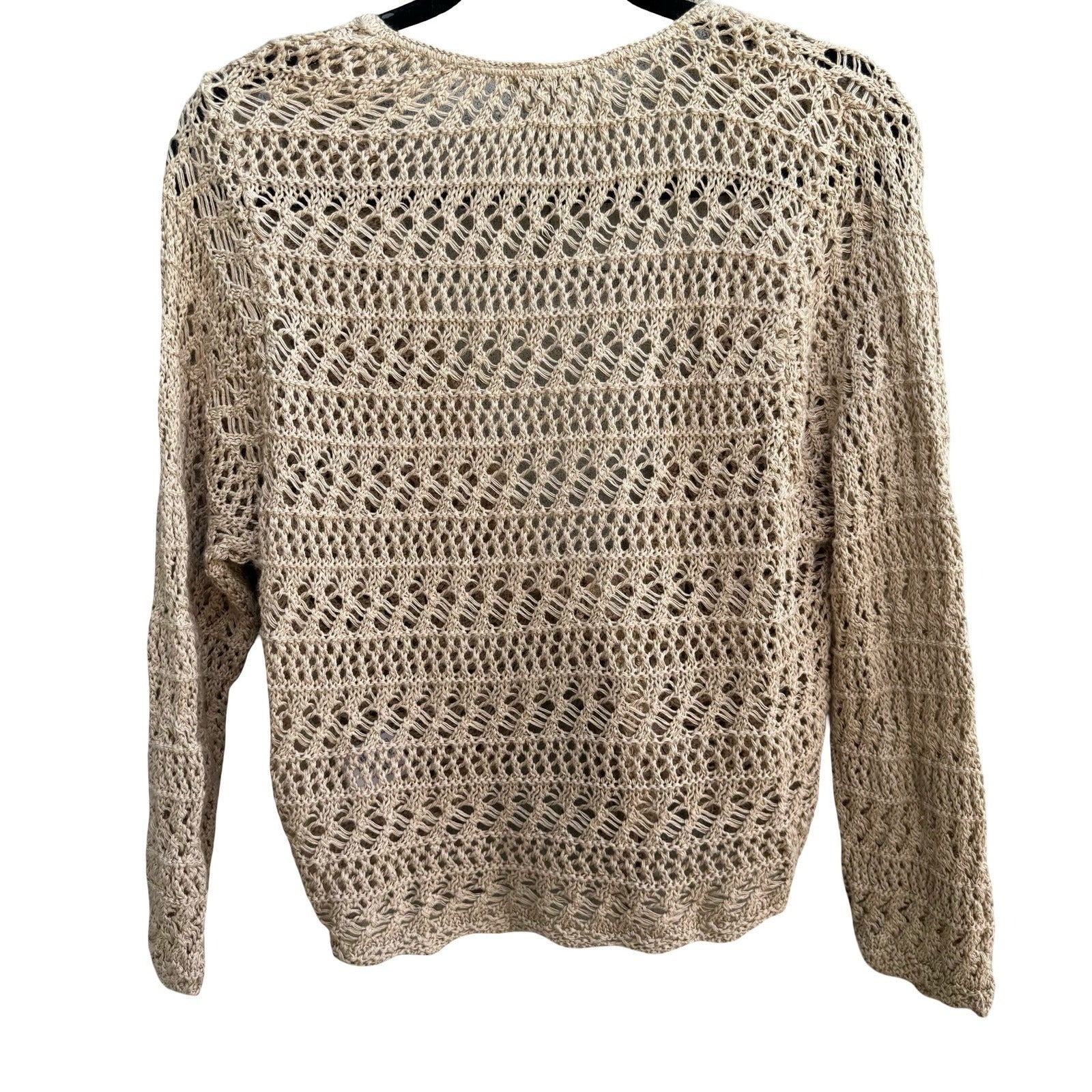 Faded Glory Vintage Y2K Boho Crochet Pointelle Open Knit Tie Cardigan Sweater XL