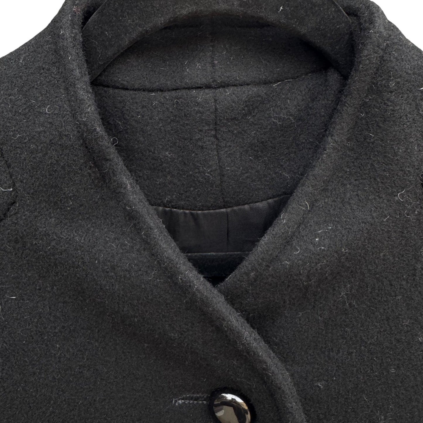 Vintage Black Wool Blend Mock Neck Button Front Mid Length Overcoat Womens Retro