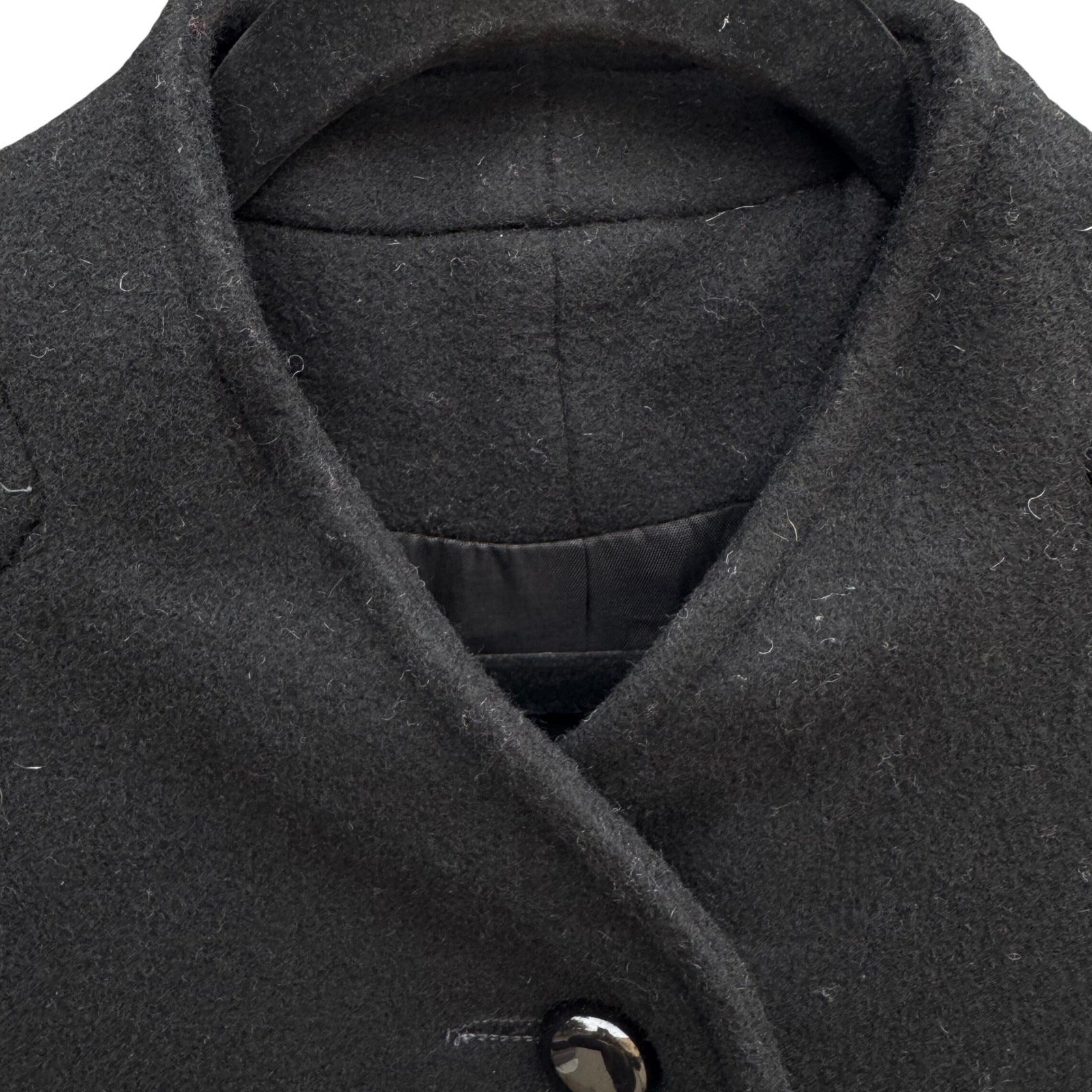 Vintage Black Wool Blend Mock Neck Button Front Mid Length Overcoat Womens Retro