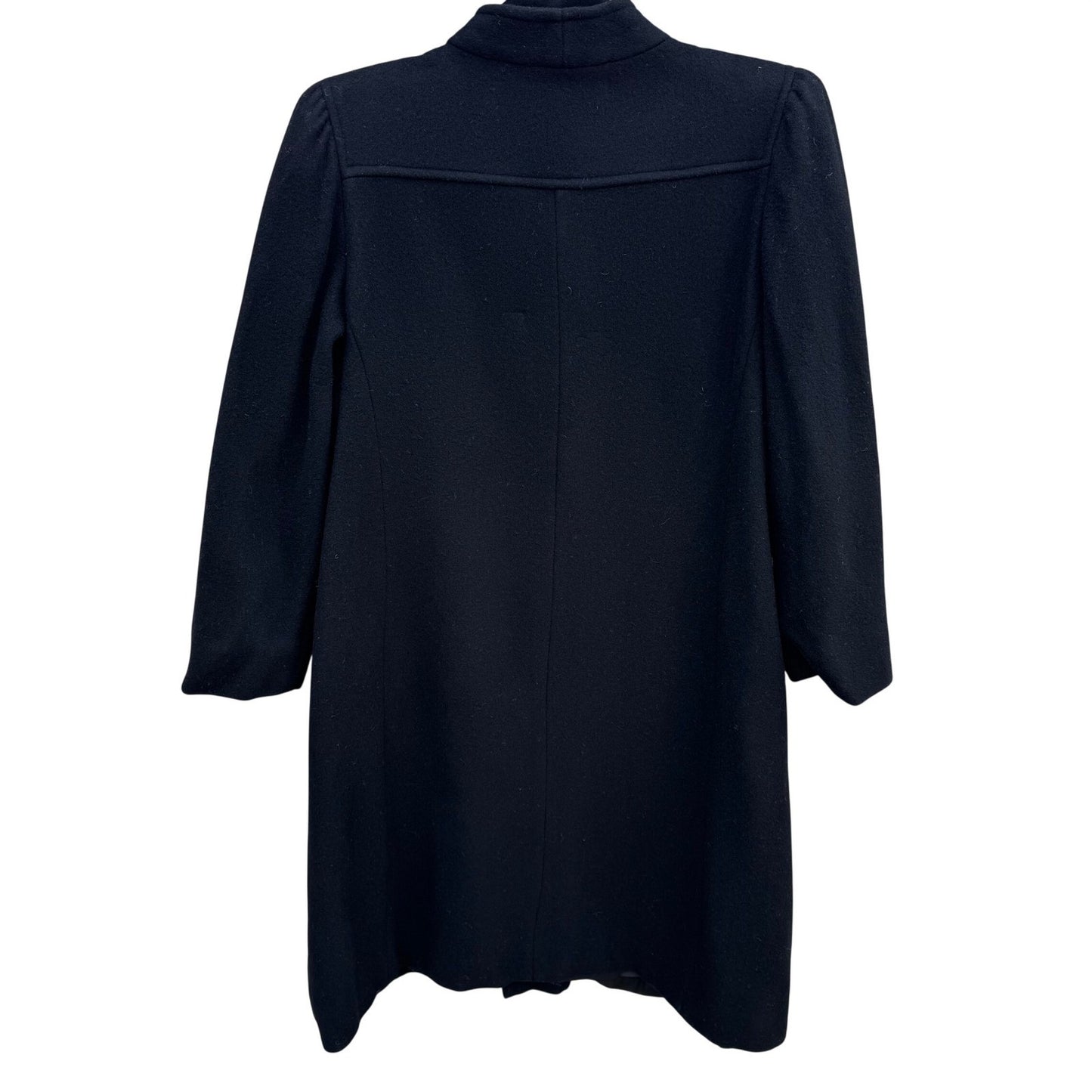 Vintage Black Wool Blend Mock Neck Button Front Mid Length Overcoat Womens Retro