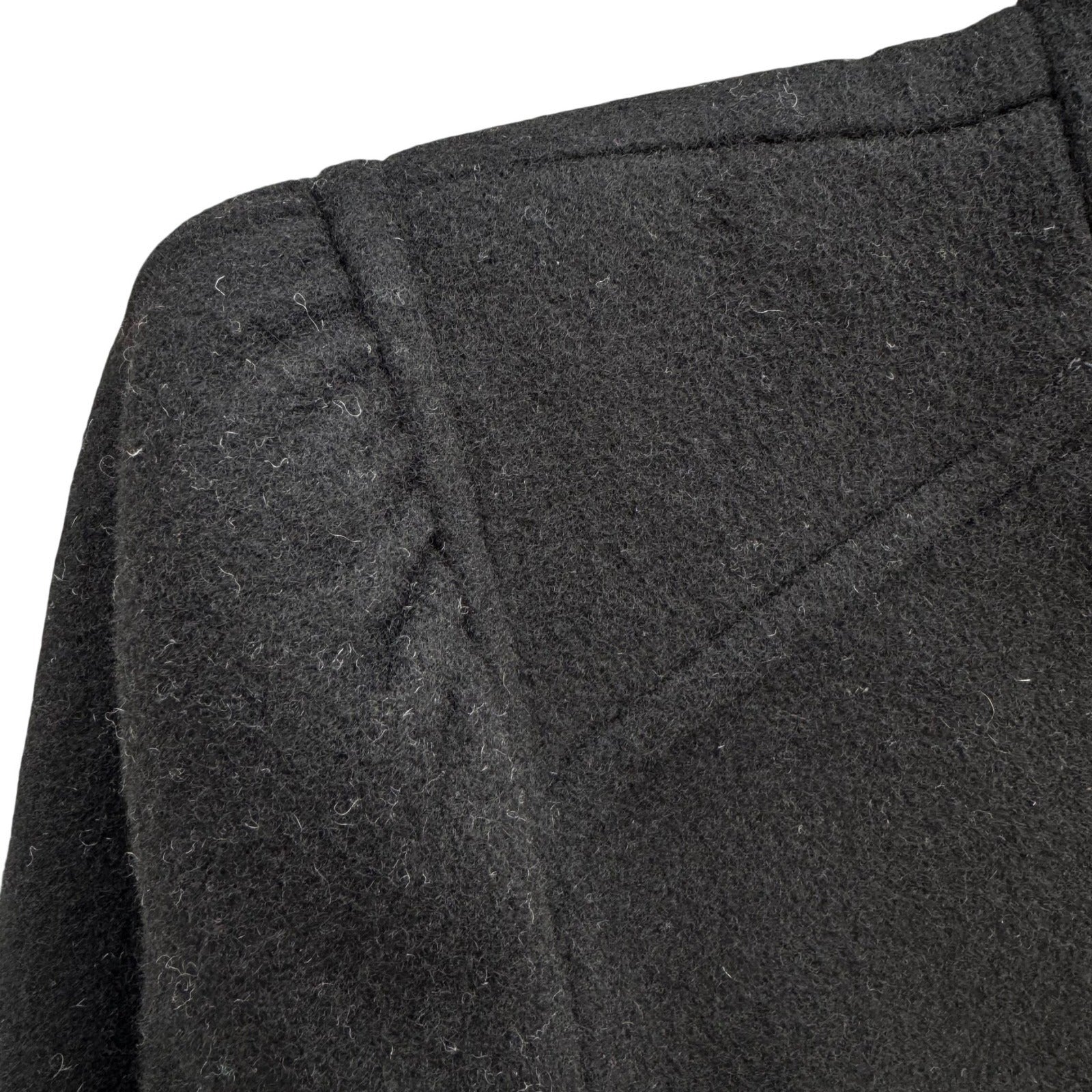 Vintage Black Wool Blend Mock Neck Button Front Mid Length Overcoat Womens Retro