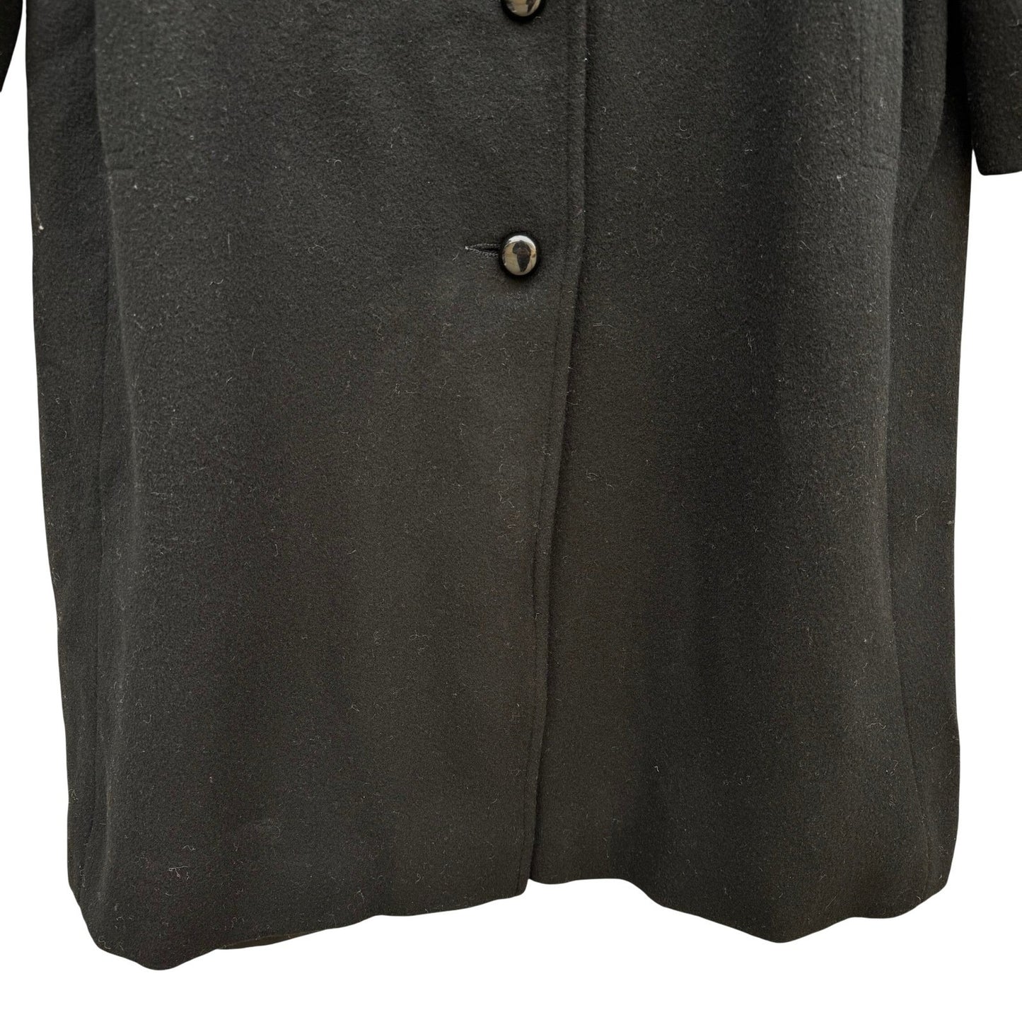 Vintage Black Wool Blend Mock Neck Button Front Mid Length Overcoat Womens Retro