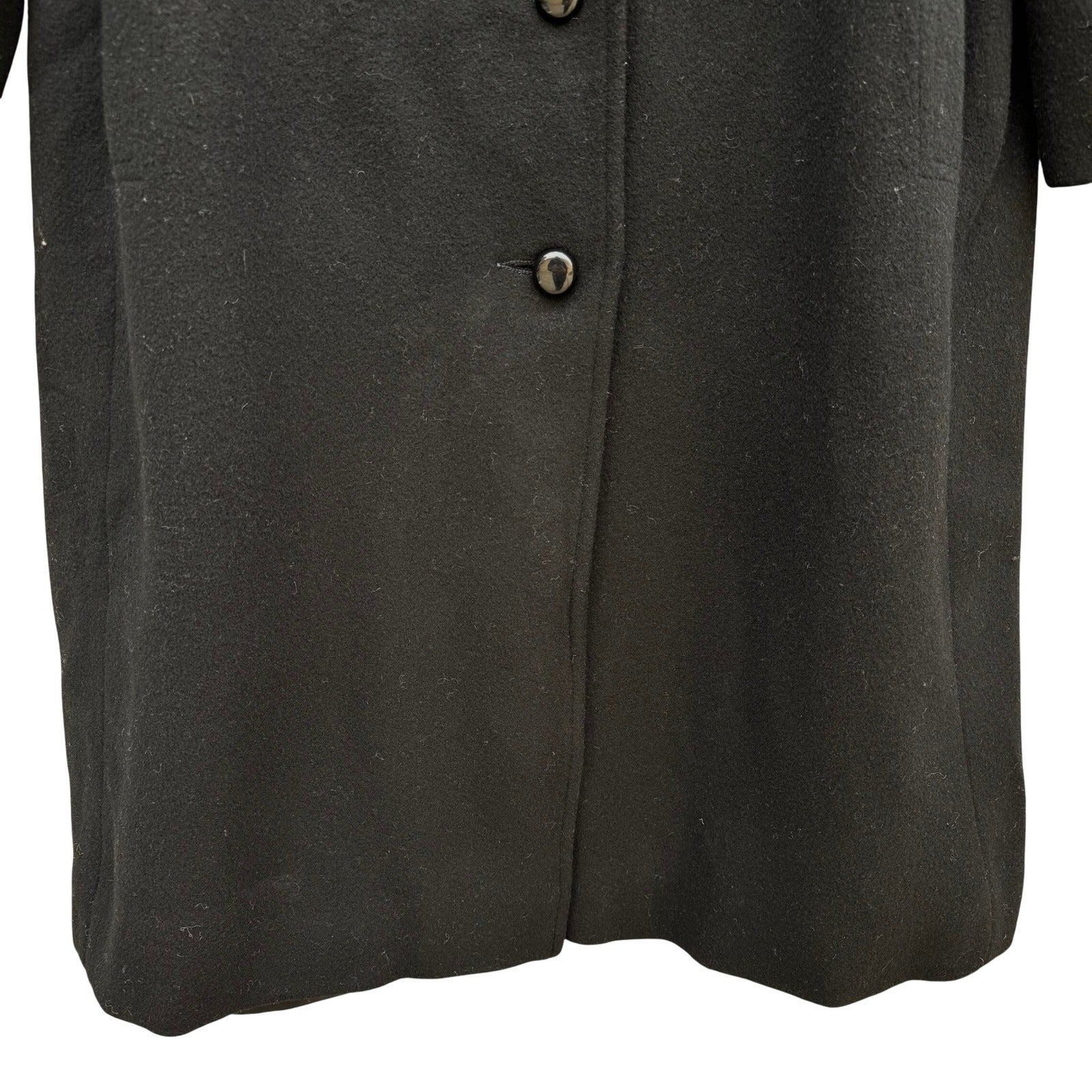 Vintage Black Wool Blend Mock Neck Button Front Mid Length Overcoat Womens Retro