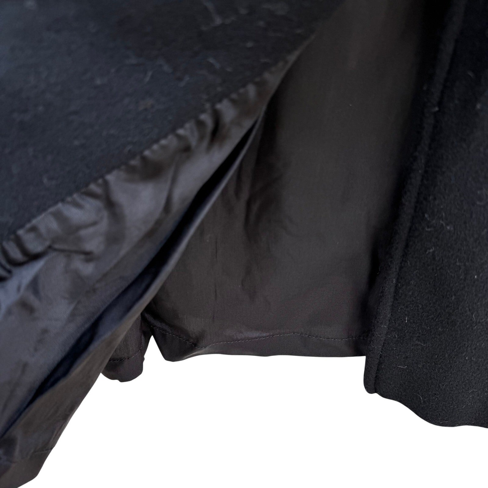 Vintage Black Wool Blend Mock Neck Button Front Mid Length Overcoat Womens Retro