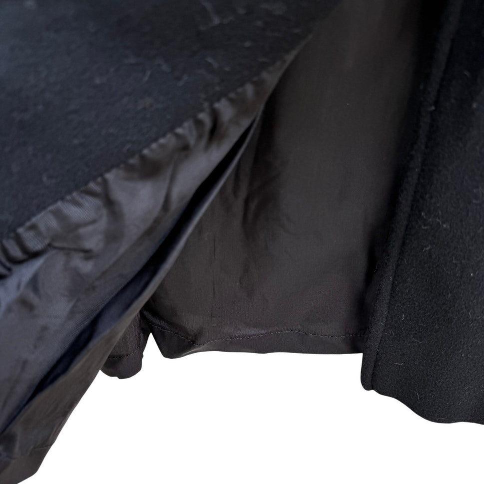 Vintage Black Wool Blend Mock Neck Button Front Mid Length Overcoat Womens Retro