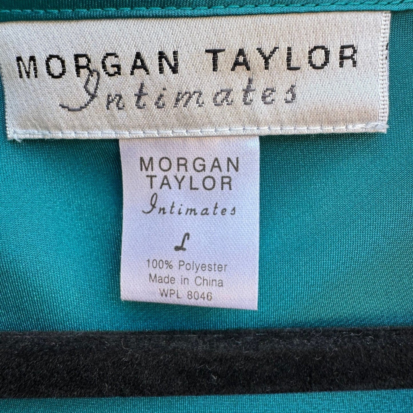 Morgan Taylor Intimates Teal Satin Chemise Nightgown Sleepwear Ribbon L Romantic
