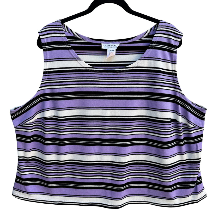 Lady Dorby Womens Plus Size 24W Knit Sleeveless Purple Black Striped Blouse Top