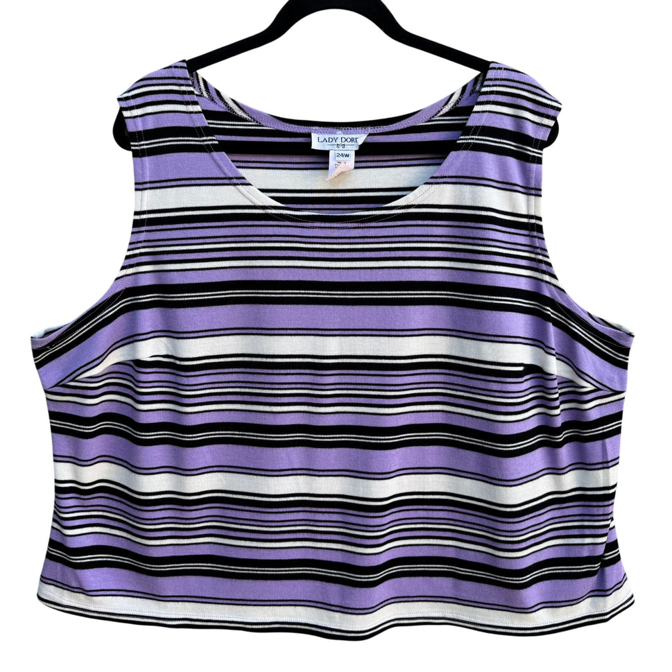 Lady Dorby Womens Plus Size 24W Knit Sleeveless Purple Black Striped Blouse Top
