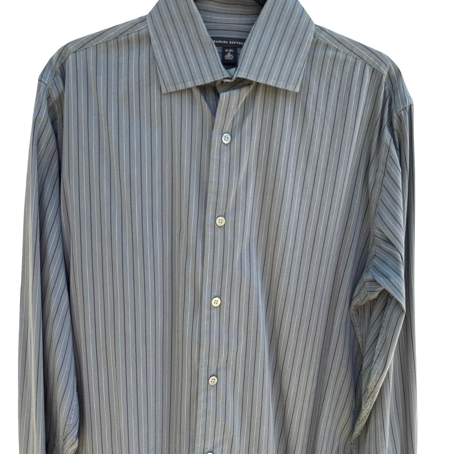 Banana Republic Mens M 15-15.5 Grey Pinstripe French Cuff Dress Shirt Office