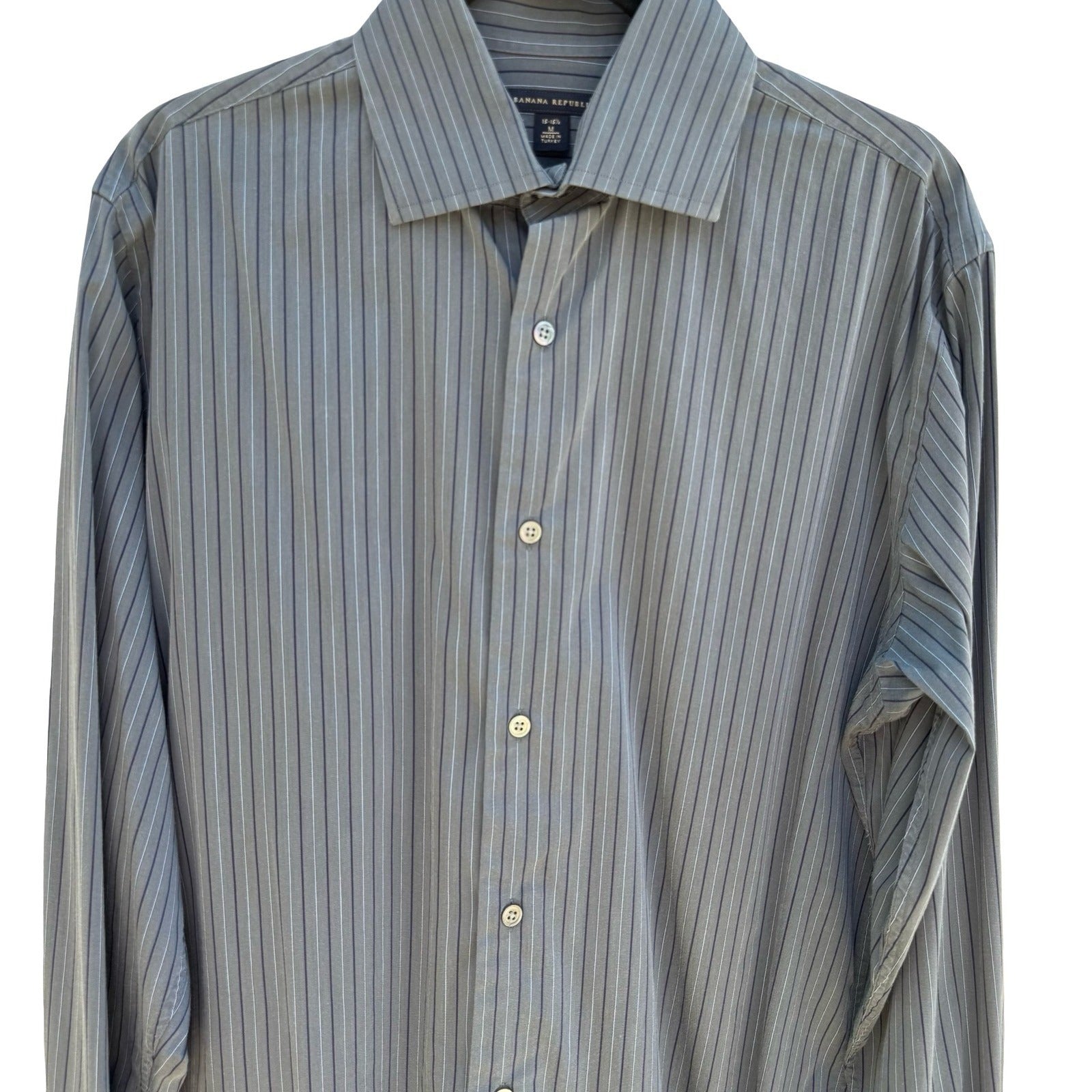 Banana Republic Mens M 15-15.5 Grey Pinstripe French Cuff Dress Shirt Office