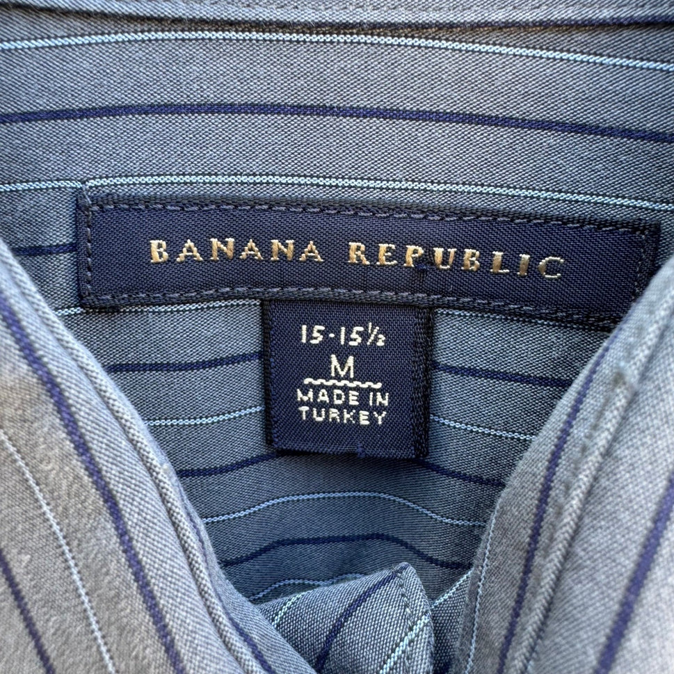 Banana Republic Mens M 15-15.5 Grey Pinstripe French Cuff Dress Shirt Office