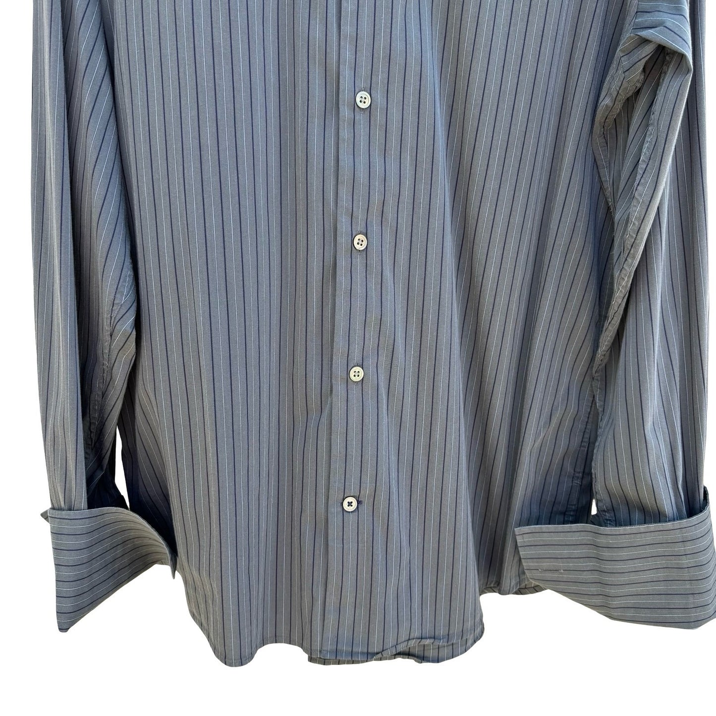 Banana Republic Mens M 15-15.5 Grey Pinstripe French Cuff Dress Shirt Office